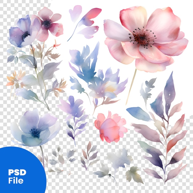 PSD watercolor flowers manual composition mother's dayweddingbirthdayvalentine's day pastel colors spring summer psd template