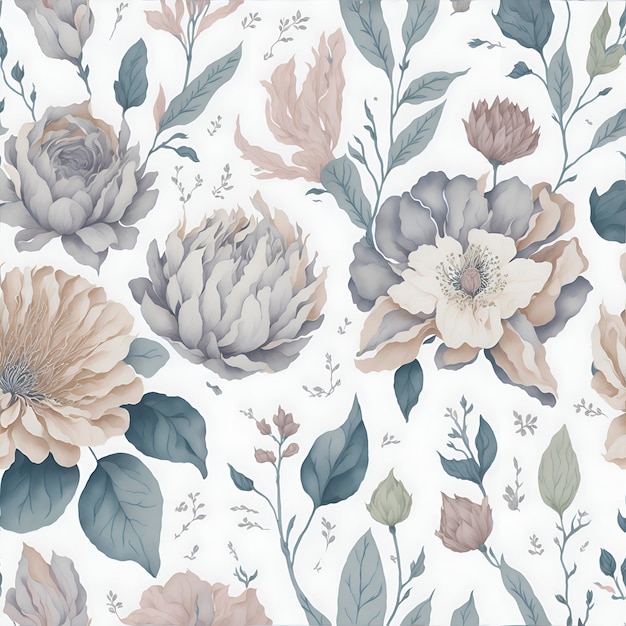 PSD watercolor flowers pattern flower background aigenerated