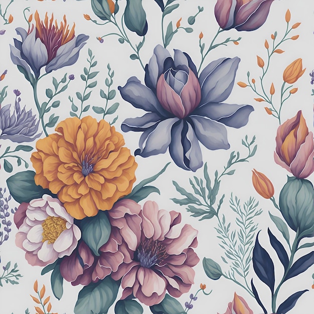 PSD watercolor flowers pattern flower background aigenerated