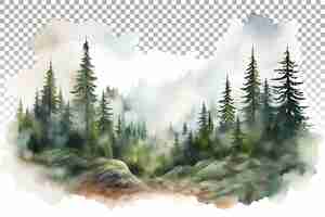 PSD watercolor foggy forest landscape wild nature in wintertime