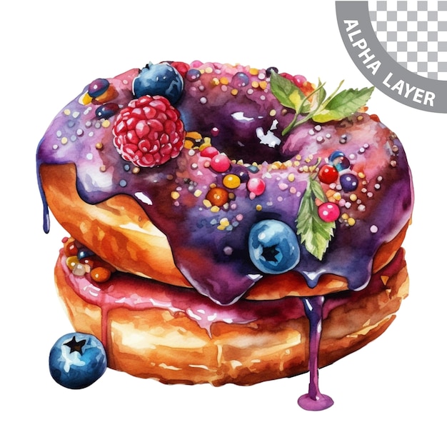 PSD watercolor forest fruit donut