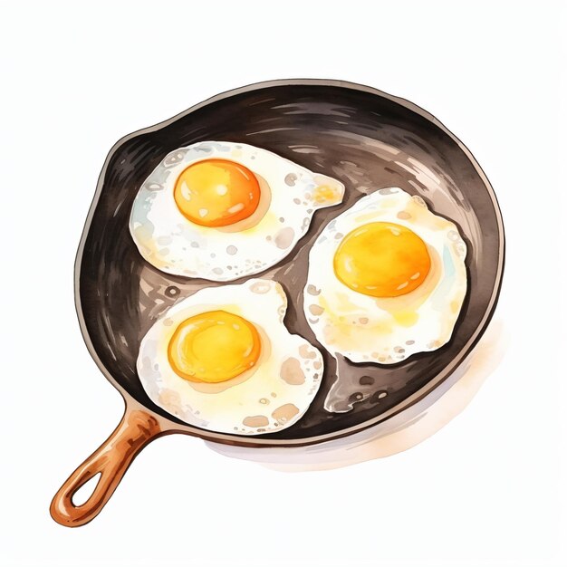 PSD watercolor fried eggs in a frying pan