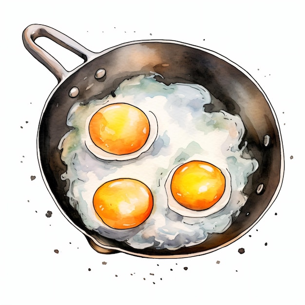 PSD watercolor fried eggs in a frying pan