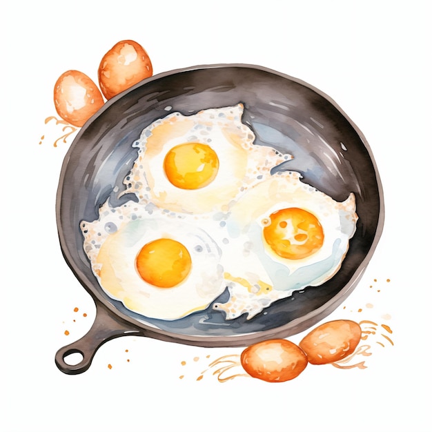 PSD uova fritte ad acquerello in una padella