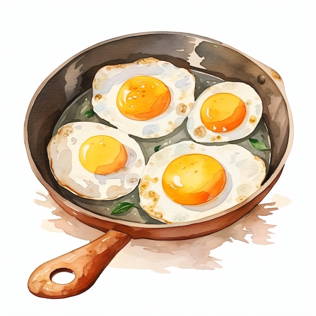 PSD watercolor fried eggs in a frying pan