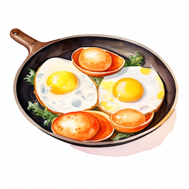 PSD watercolor fried eggs in a frying pan