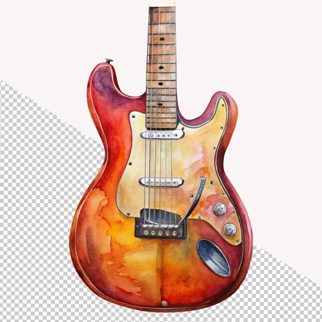 PSD watercolor guitar on transparent background