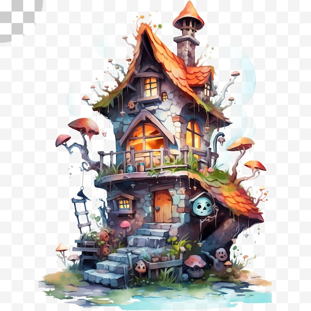 PSD watercolor halloween house