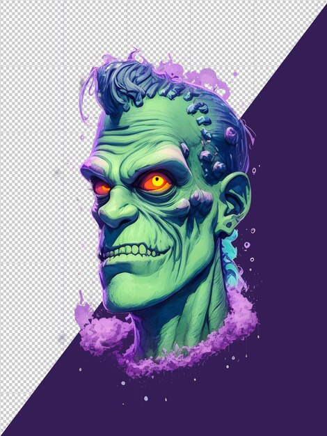 PSD watercolor halloween zombie face png