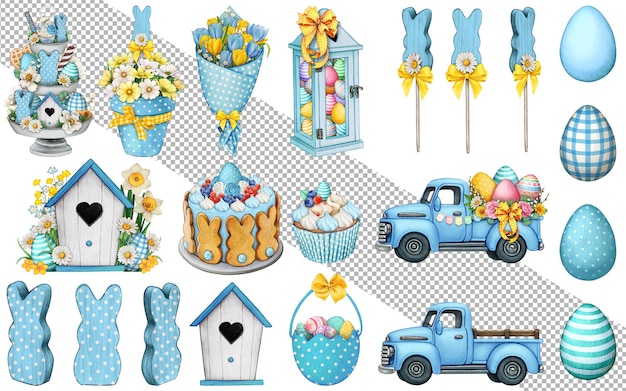 PSD watercolor hand drawn easter goodies