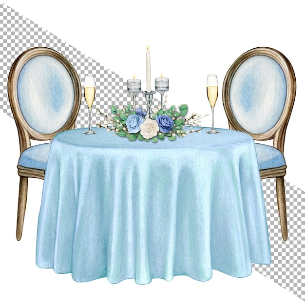 PSD watercolor hand drawn elegant wedding decorated table