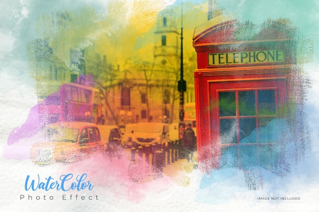 Watercolor hand drawn painting art photo effect template