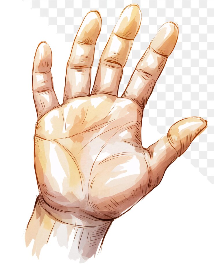 PSD watercolor hand with fingers extended
