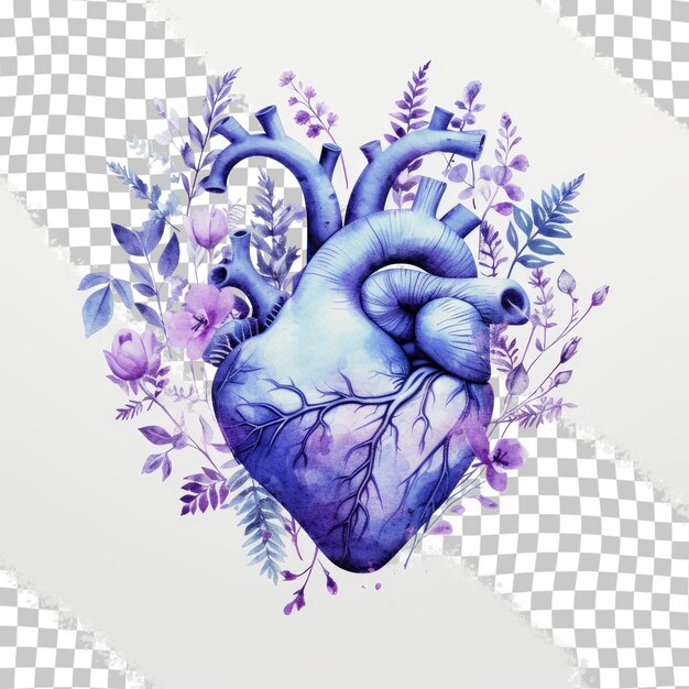 PSD watercolor heart in blue and violet colors on transparent background