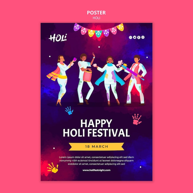 PSD watercolor holi festival design template