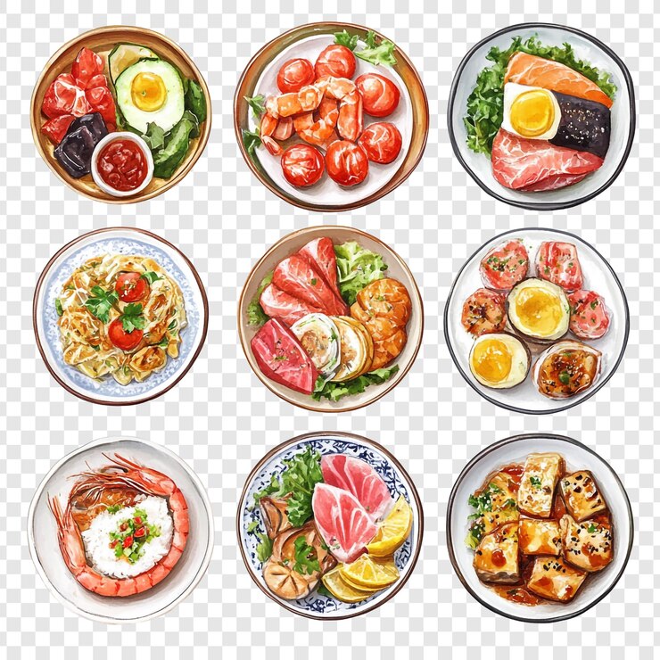 PSD アジア の 料理 の 水彩画