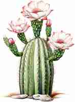 PSD illustrazione ad acquerello di cactus con fiori