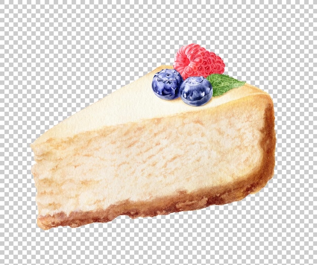 PSD watercolor illustration of classic cheesecake isolated on white background