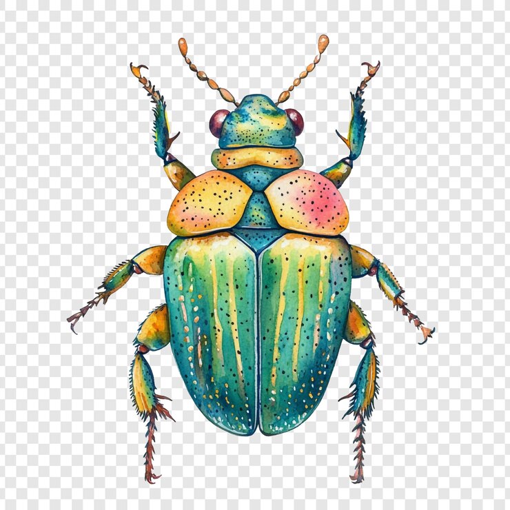 PSD watercolor illustration of a colorful beetle