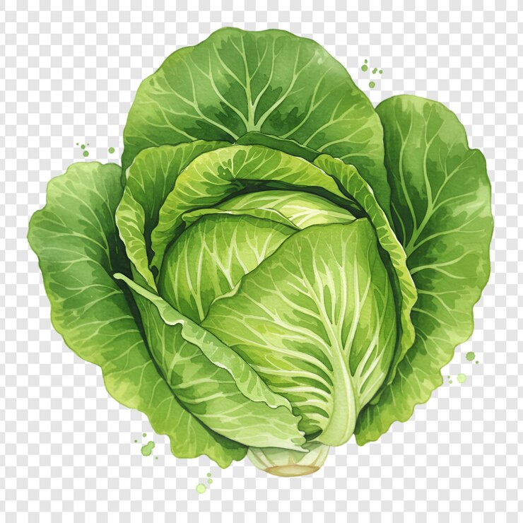 PSD watercolor illustration of a fresh green cabbage
