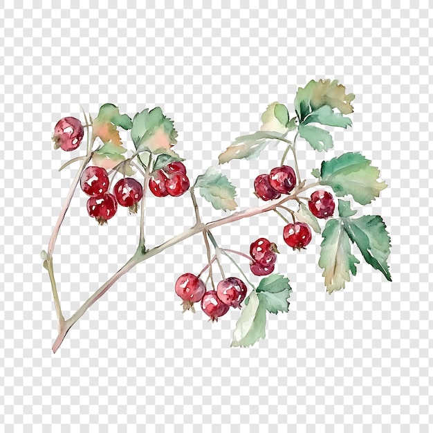 watercolor illustration of hawthorn berries on a branch