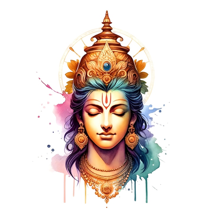 PSD watercolor illustration of the hindu god vishnu