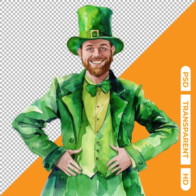 PSD illustrazione ad acquerello di un uomo in costume per il giorno di san patrizio