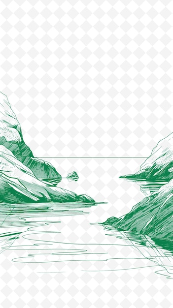 PSD a watercolor illustration of a mountain and the ocean