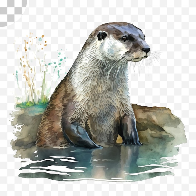 PSD illustrazione ad acquerello di una lontra vicino al fiume - download png di lontra