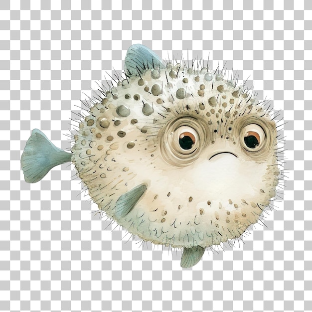 PSD watercolor illustration of puffer fish isolated on transparent background png psd