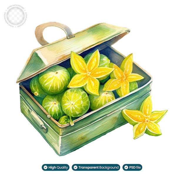 PSD watercolor illustration of a star fruit box a fusion of color and taste