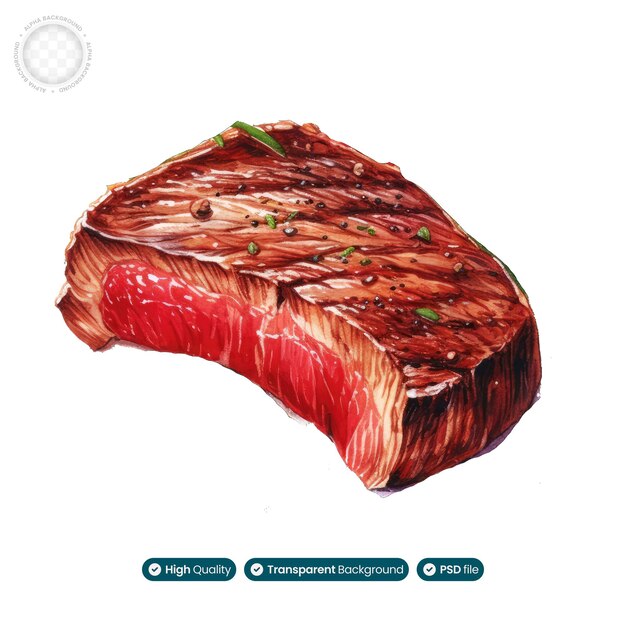 PSD watercolor illustration of succulent beef steak