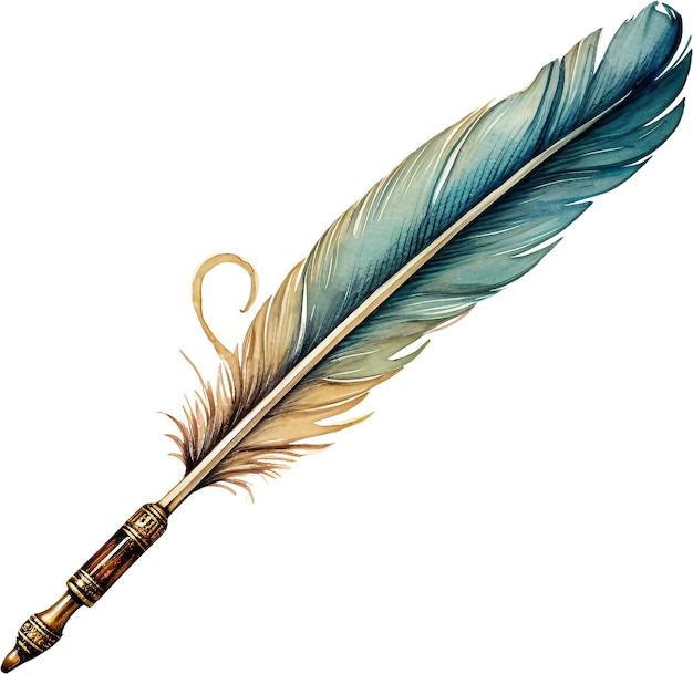 Watercolor illustration vintage feather pen