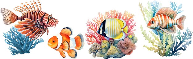 Акварельные иллюстрации коралловых рифов и тропических рыб