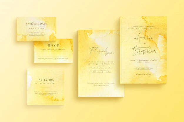 Watercolor invitation template, wedding stationery set