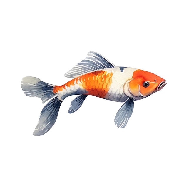 PSD 수채화 코이 카프 물고기 일러스트레이션 색 배경에 고립 된 손으로 그린 디자인 요소