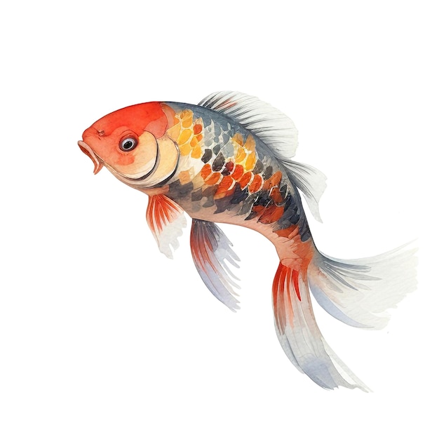 Acquerello koi carp fish illustrazione elemento di disegno disegnato a mano isolato su uno sfondo bianco