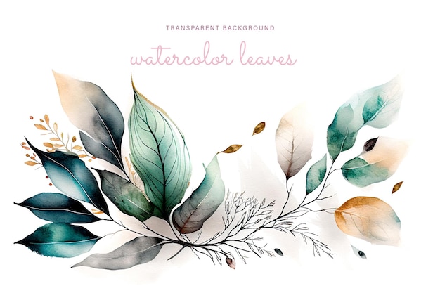 Watercolor leaves on a white background