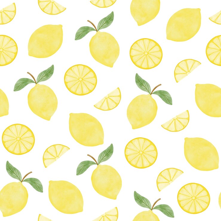 PSD watercolor lemons with slices seamless pattern summer sunny juicy hand drawn print