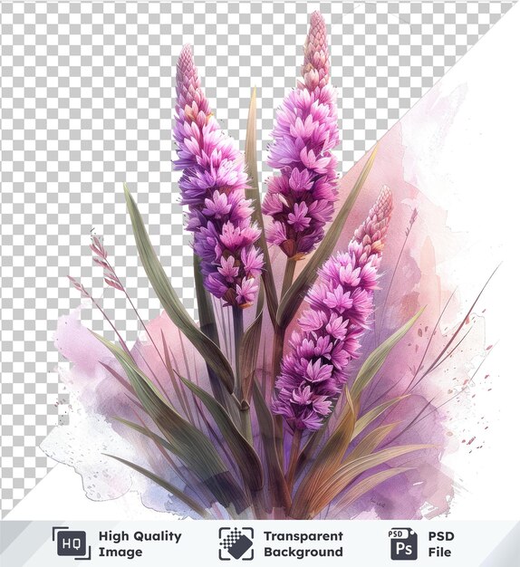 PSD watercolor liatris flowers clipart and leaves floral elements paintings watercolors