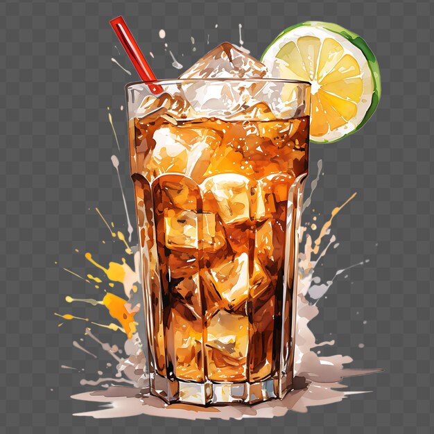 PSD watercolor of long island iced tea drink a potent mixed drin isolated psd transparent collage art