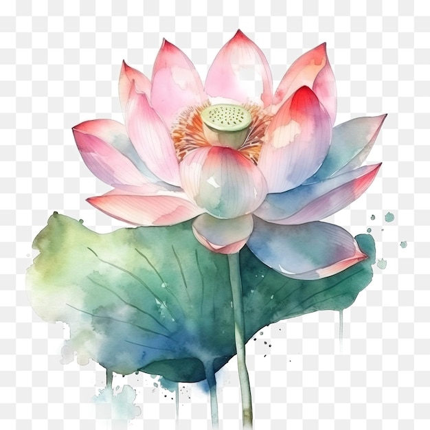 水彩画の蓮の花 水彩画 - 葉の上の水彩画の蓮の花 png ダウンロード