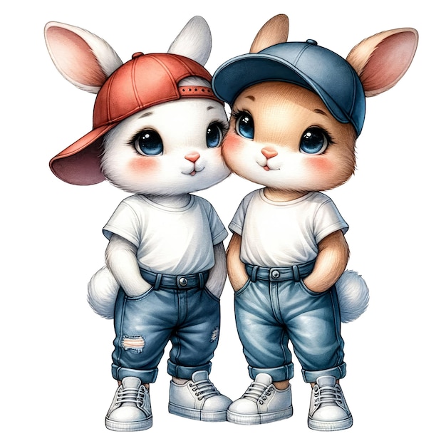 Watercolor Lovely Couple Bunny Clipart
