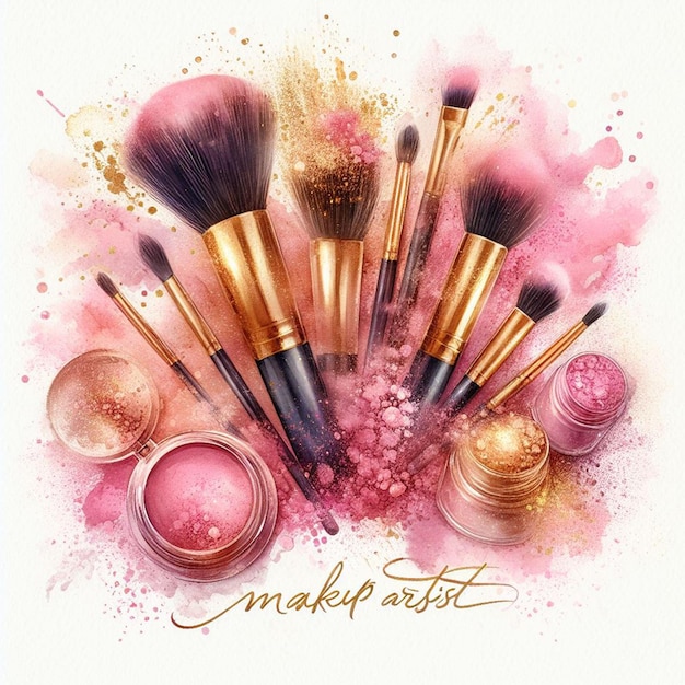 PSD watercolor makeup artist illustration