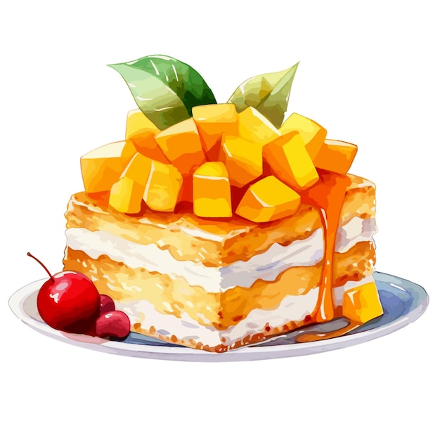 PSD watercolor mango shortcake