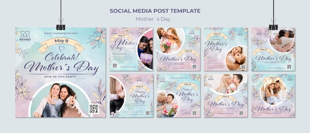 PSD watercolor mothers day instagram posts template