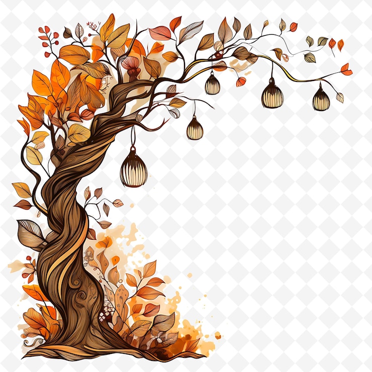 PSD watercolor nature frame scribbled landscape inspiring wildlife on white background