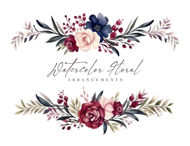 PSD watercolor navy burgundy floral arrangement for invites cards templates banners