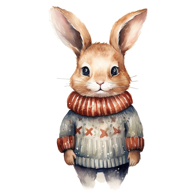 스웨터를 입은 토끼의 수채화 인공지능 생성 이미지