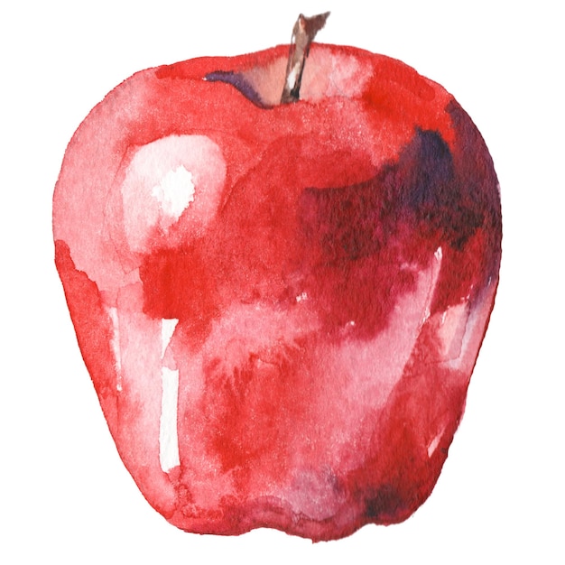 PSD 水彩塗装リンゴ白い背景で隔離の手描きの生鮮食品デザイン要素